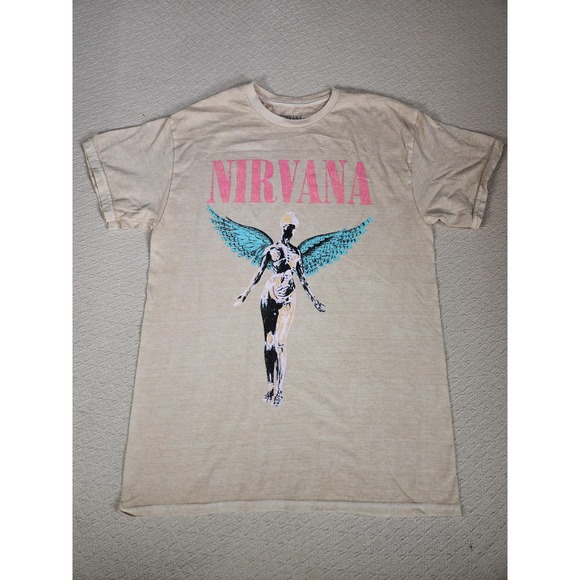 Nirvana T-Shirt Graphic Tee Unisex S Beige Cotton 100 Short Sleeve Round Neck - Picture 2 of 8